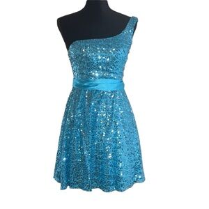 JODI KRISTOPHER Sequin Turquoise Dress - Size 1